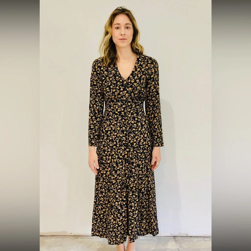 Hugo Buscati SZ 14 Vintage Brown/Black Floral MIDI Dress - Picture 3 of 14